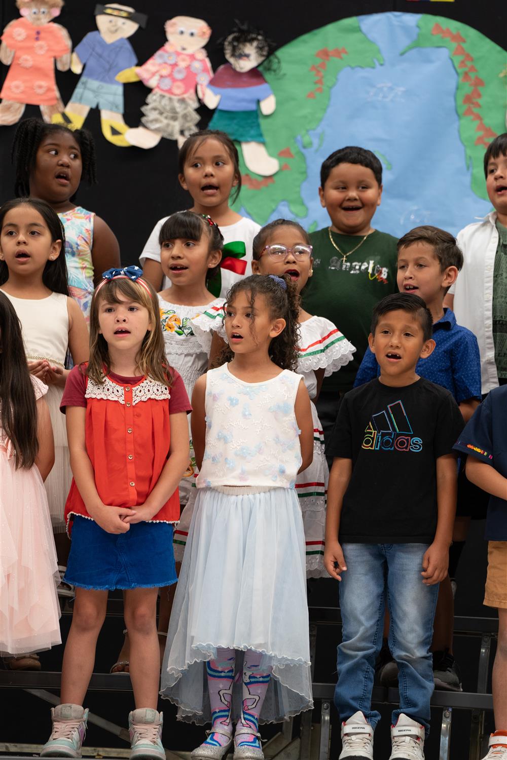 Students celebrate their diverse cultures and backgrounds during Bologna Elementary School's Celebration of Nations assembly.